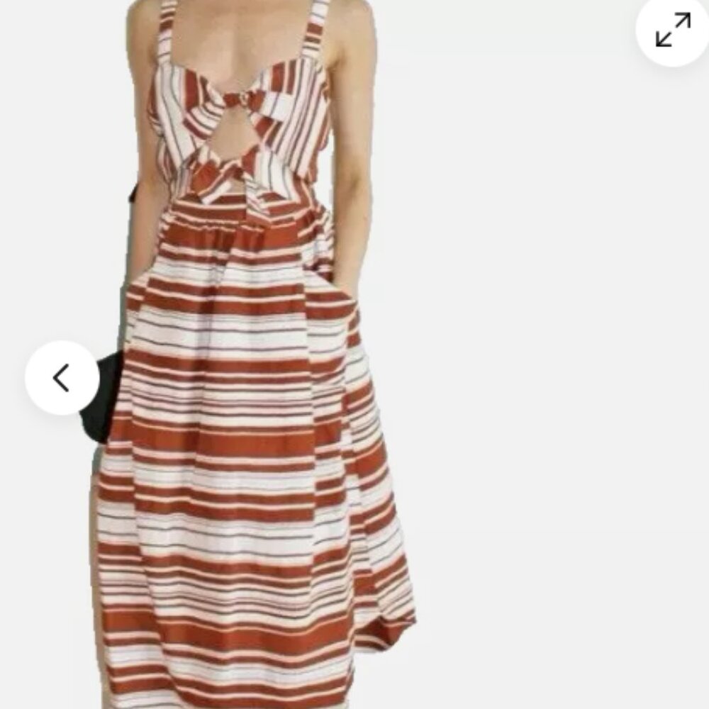 WHIT Style Sage Dress Open Tie Front Printed Serepe Stripes On Silk/ Linen Sz 2